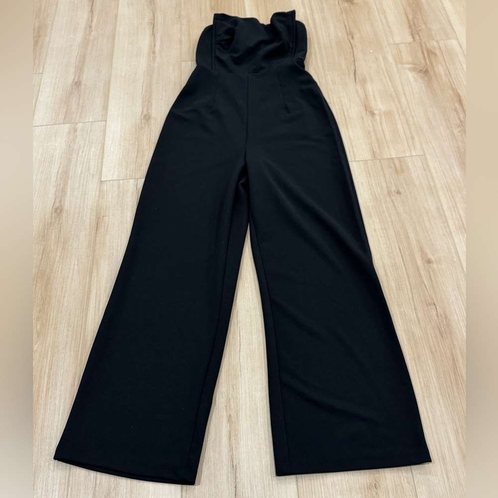 Hello Molly Black Strapless Boned Wide-Leg Jumpsuit | XS (US 2)